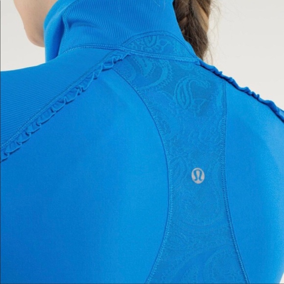 RARE Lululemon 10 Star Runner 1/2 Zip L/S Cornflower Blue RULU Ruffles Mesh - Picture 14 of 16